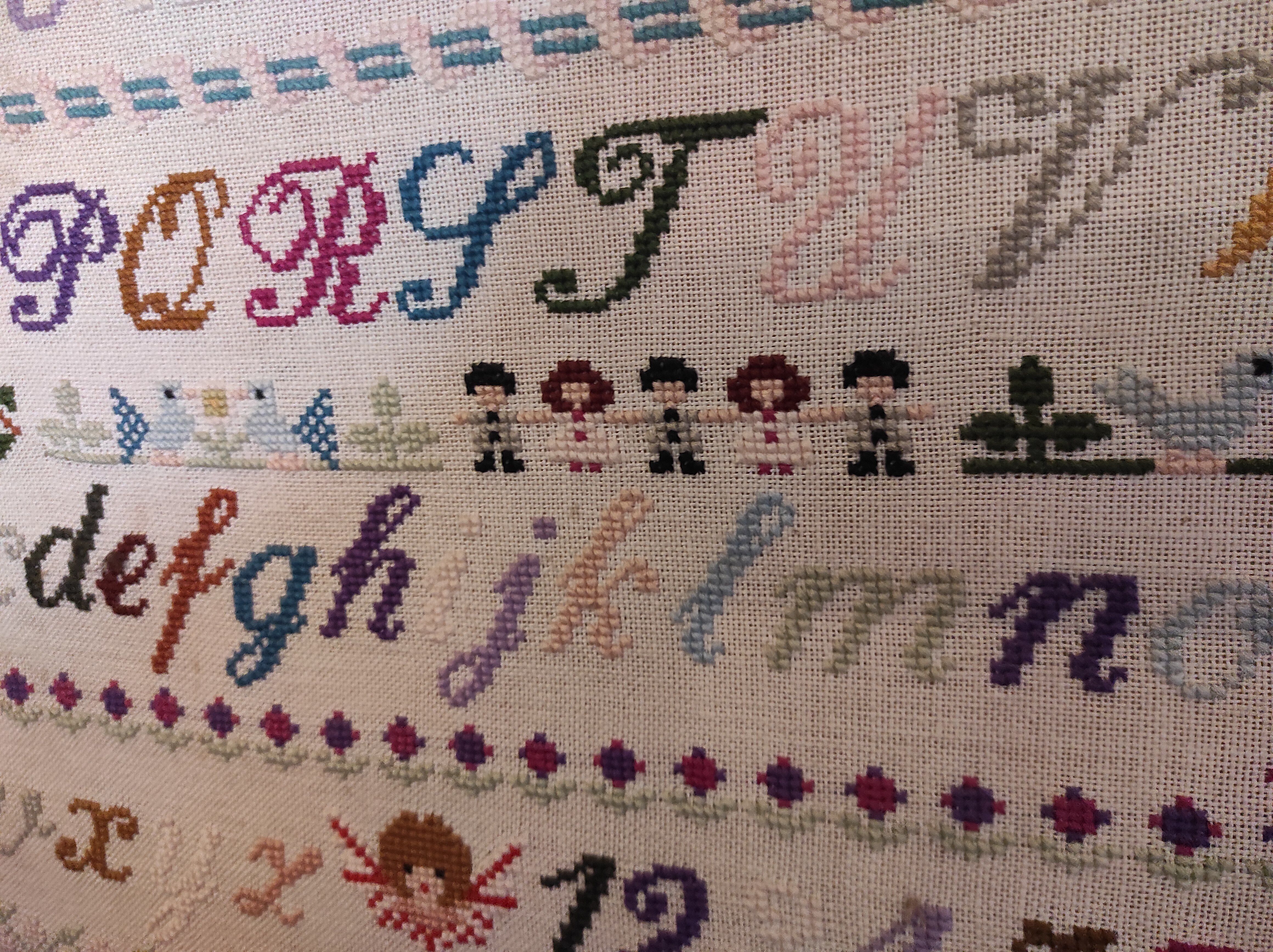 French vintage very large cross stitch sample exercise, 1977