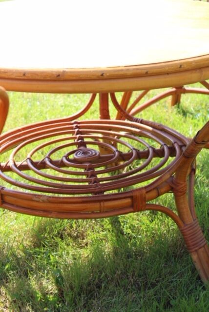Vintage 4 armchairs and table rattan lounge