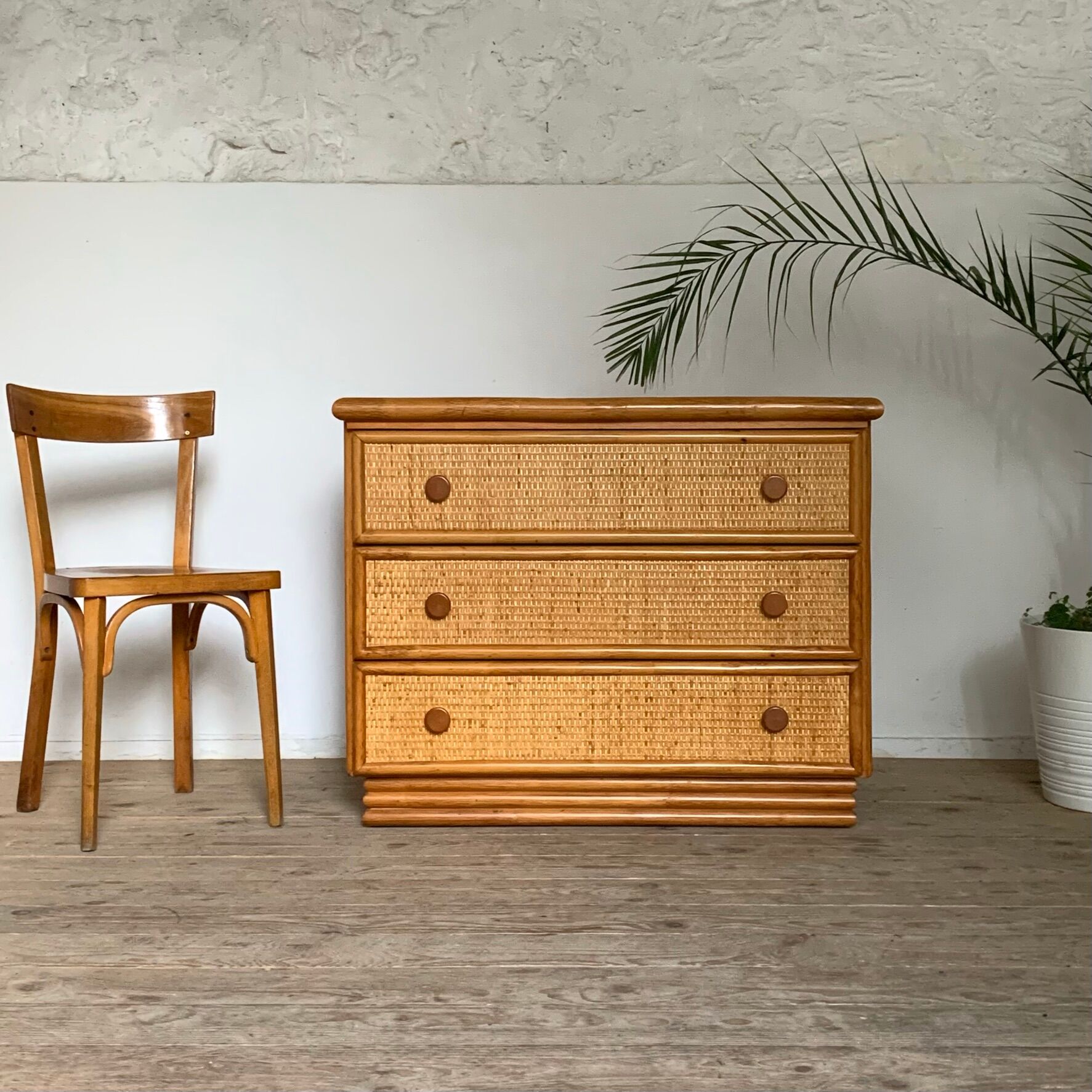 Commode vintage en rotin et bambou