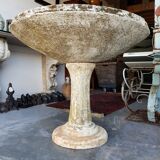 Vintage casted stone garden bowl on pedestal