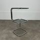 70s pedestal table, chrome and smoked glass side table
