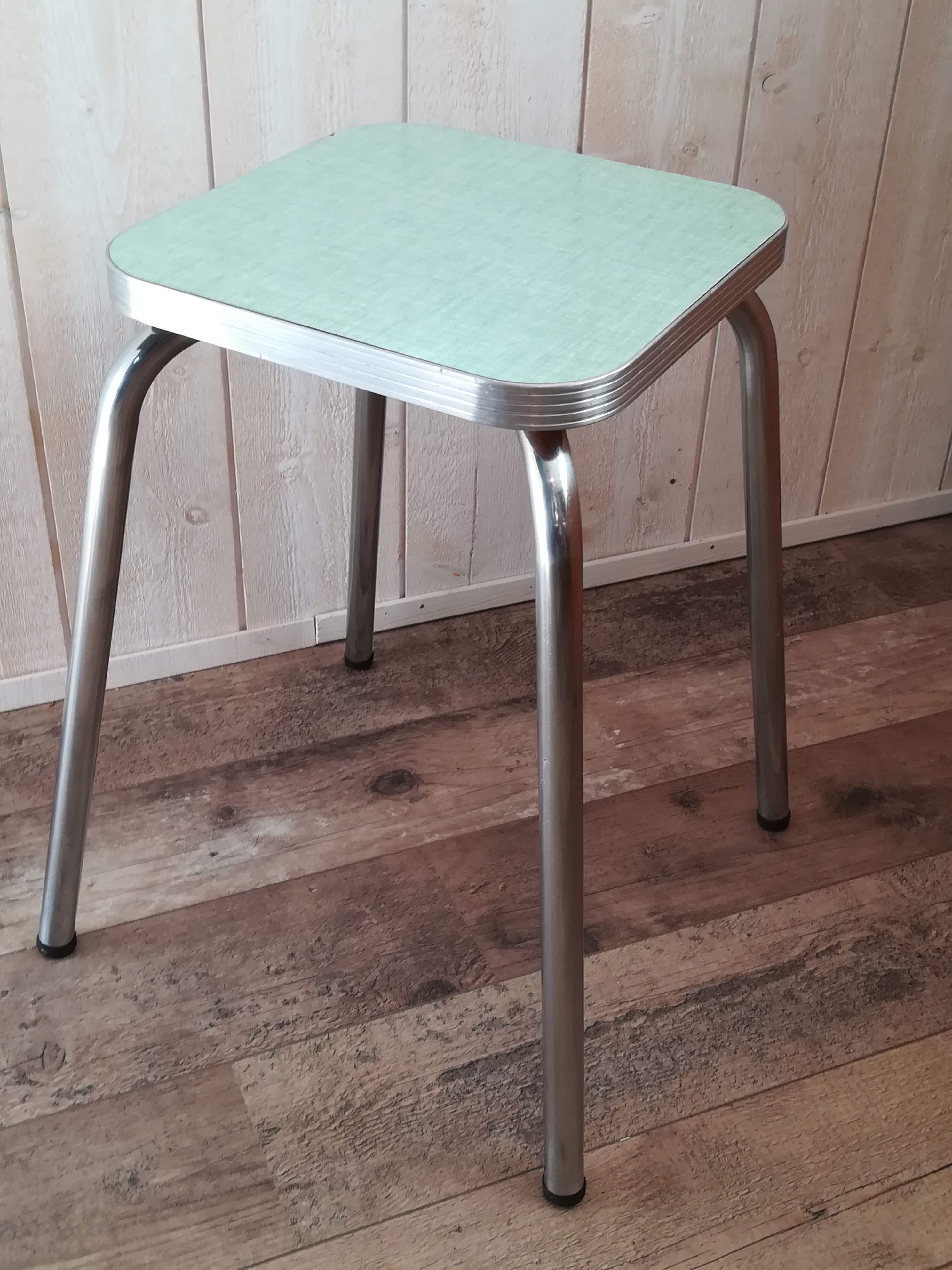 Vintage mint green formica and aluminum stool