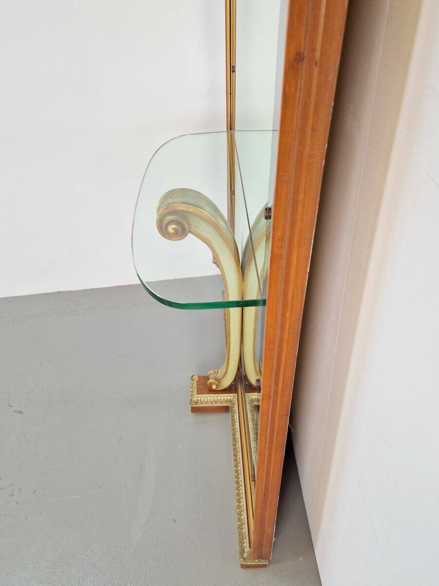 Vintage Floor Mirror with Console Table from Cristal Art, Italy, 1960s