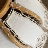 Antique hanging lampshade in rattan and openwork embroidered fabric