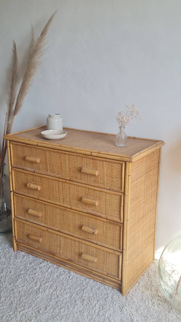 Commode en rotin années 70 vintage