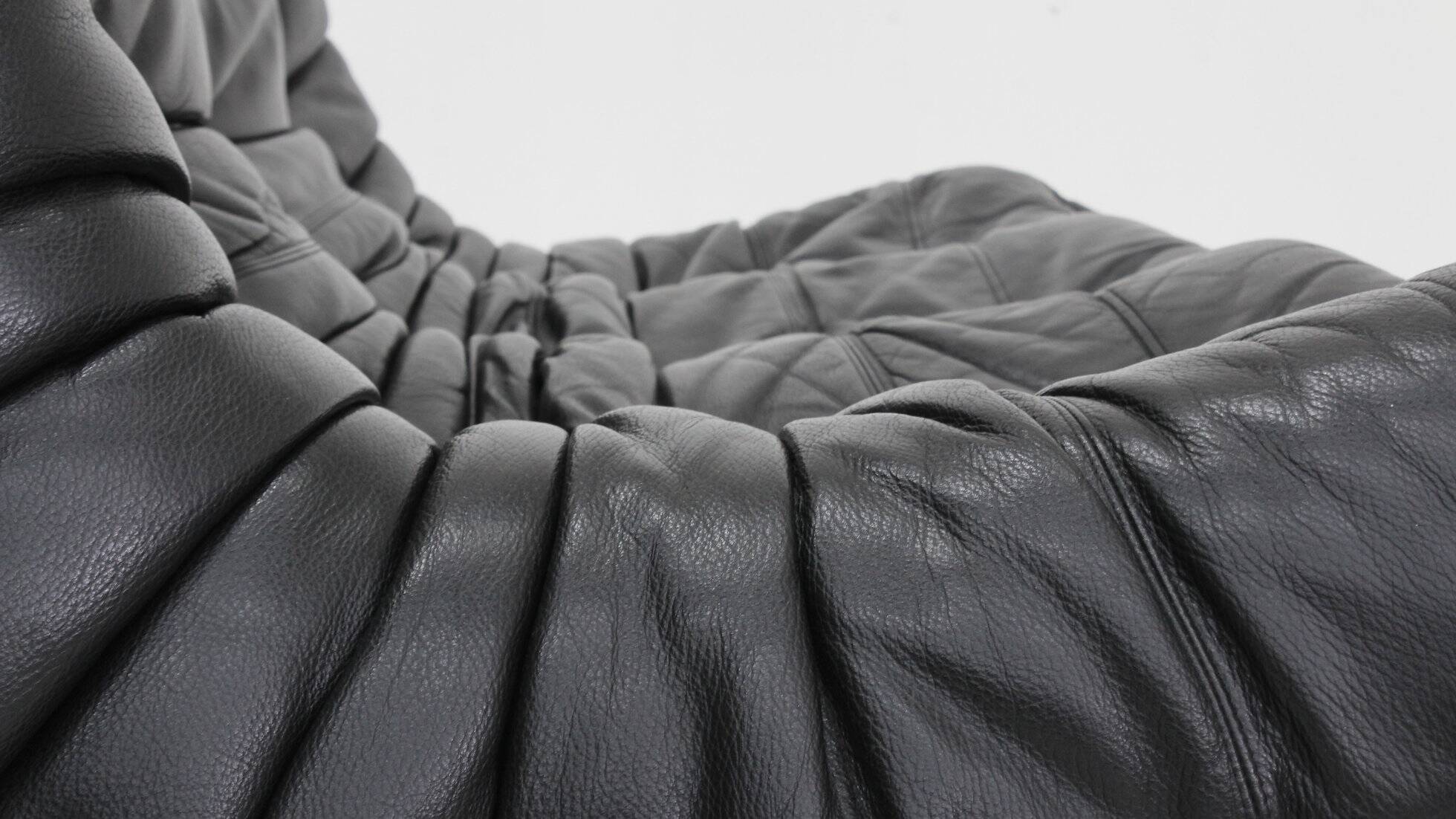 Vintage Togo Ligne Roset 3 seater sofa black leather by Michel Ducaroy 1990s