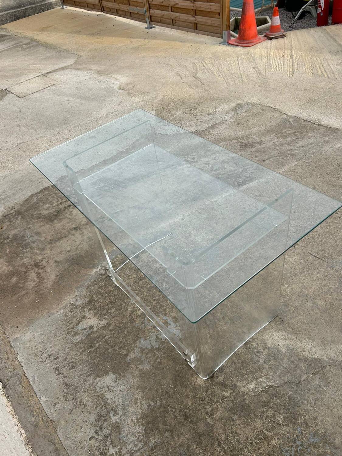 Desk glass top and vintage plexiglass foot