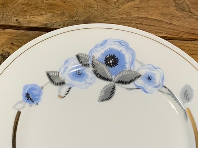 9 white porcelain plates of art deco blue flower limoges
