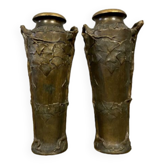 Carli Frères: pair of terracotta vases from the Art Nouveau period around 1900