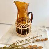 Amber glass and wicker carafe