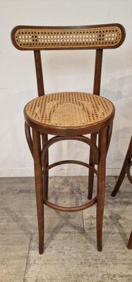 Set of 4 wooden French bar stools, 1980s