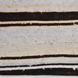 7x9 Brown Cream Striped Handmade Vintage Kilim Rug, 204x279Cm