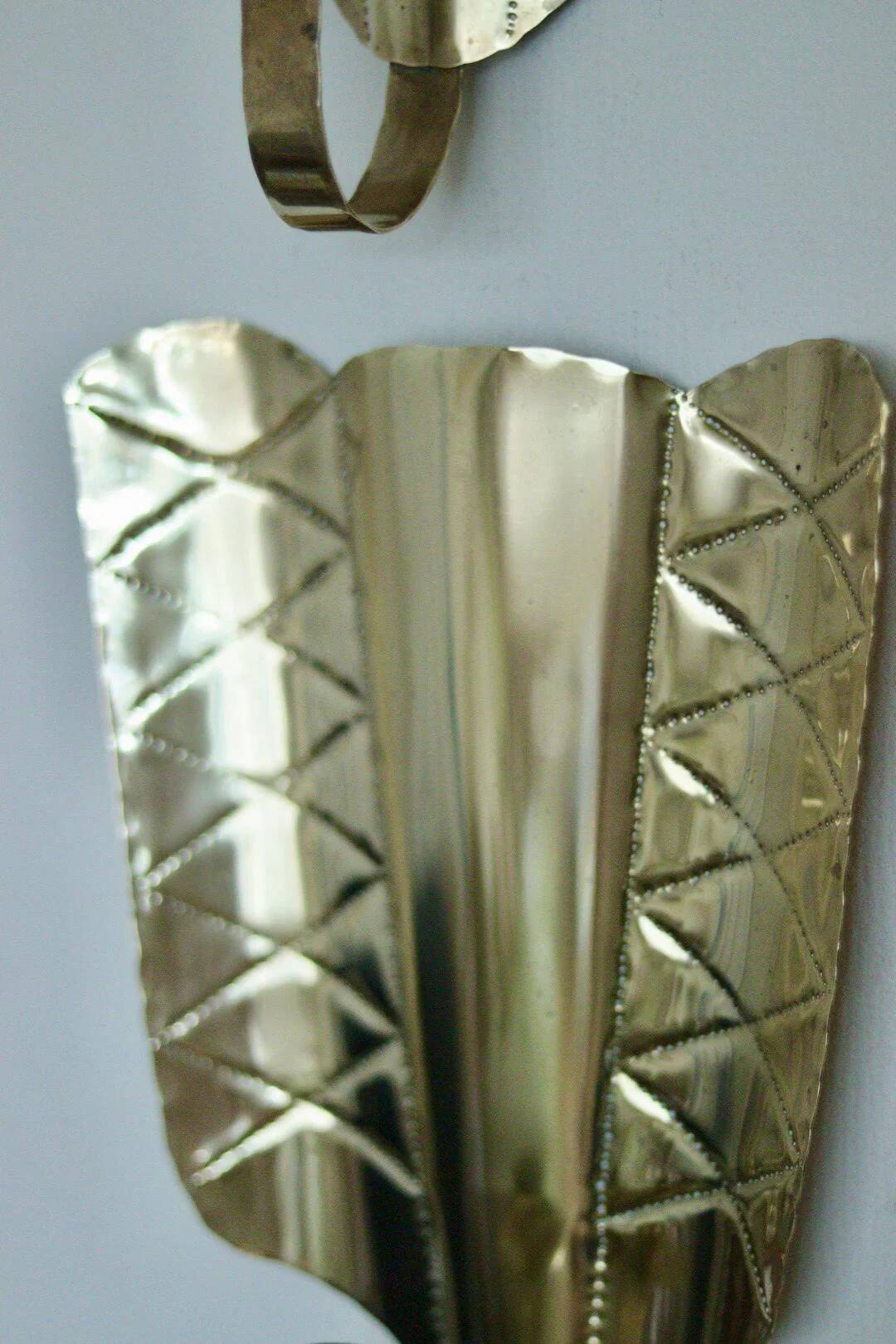 Pair of mid-century Swedish brass shield shape sconces