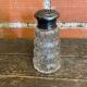 Saupoudreuse Sucrier Ancien Verre Moulé + Bouchon Métal Argenté Vintag