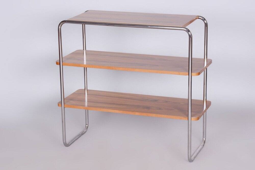 Czech Bauhaus Walnut and Chrome-Plated Steel Etagere attributed to Kovona, 1940s