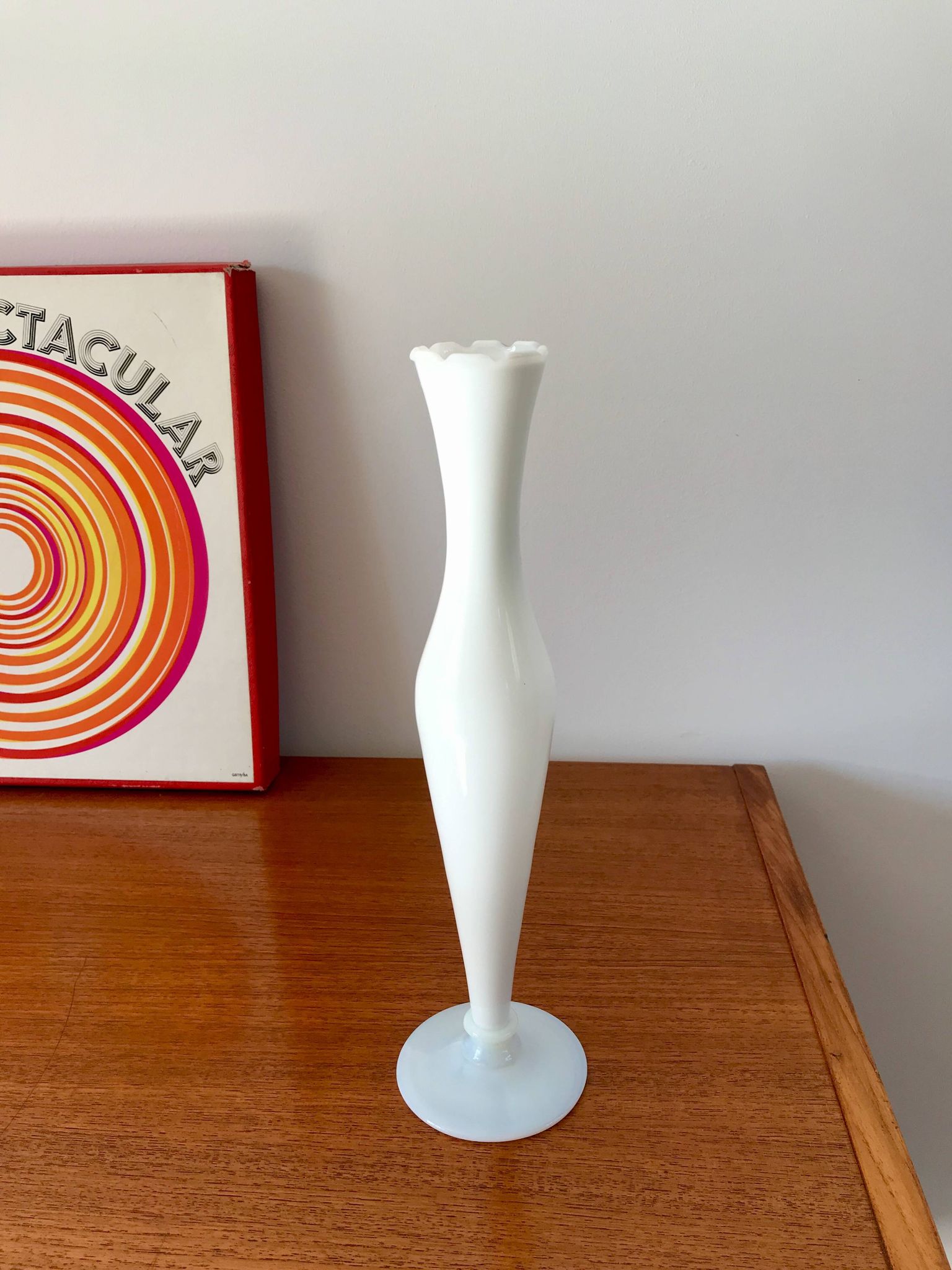 White opaline vase with white feet from the 50s and 60s