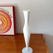 White opaline vase with white feet from the 50s and 60s