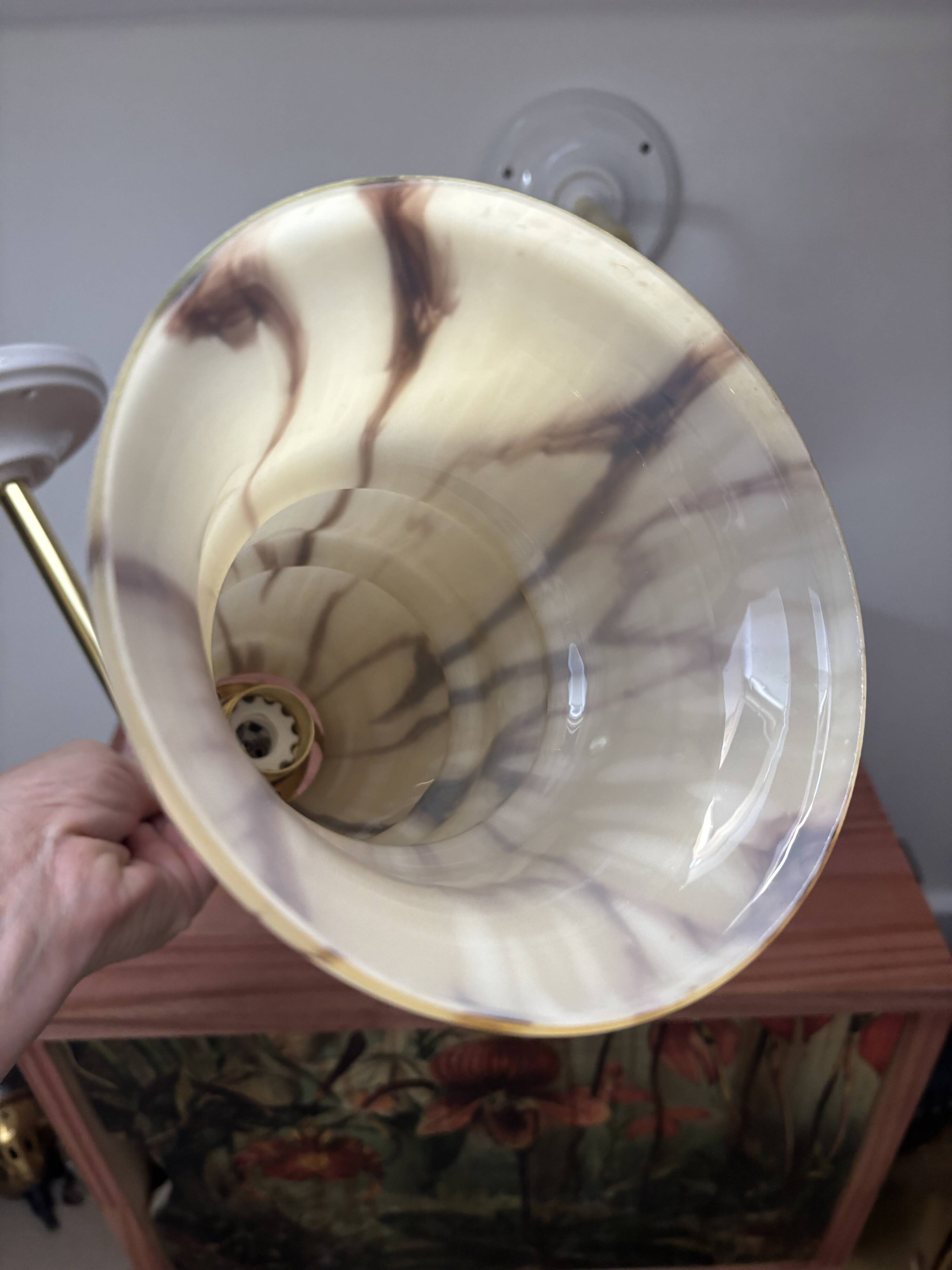 Pair of vintage marbled opaline wall sconces