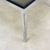 Table basse carrée chrome et verre fumée années 70