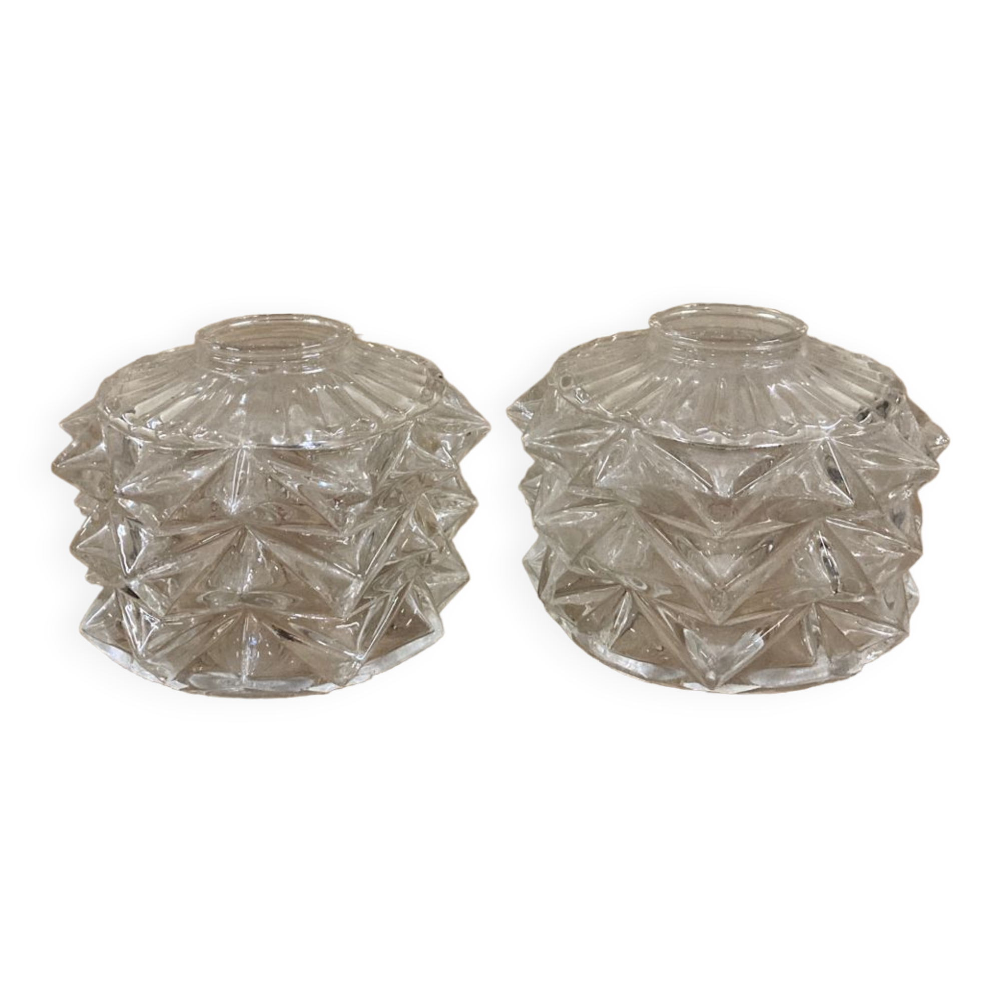 Pair of transparent glass pendant lights