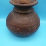 Large carved wooden pot / India