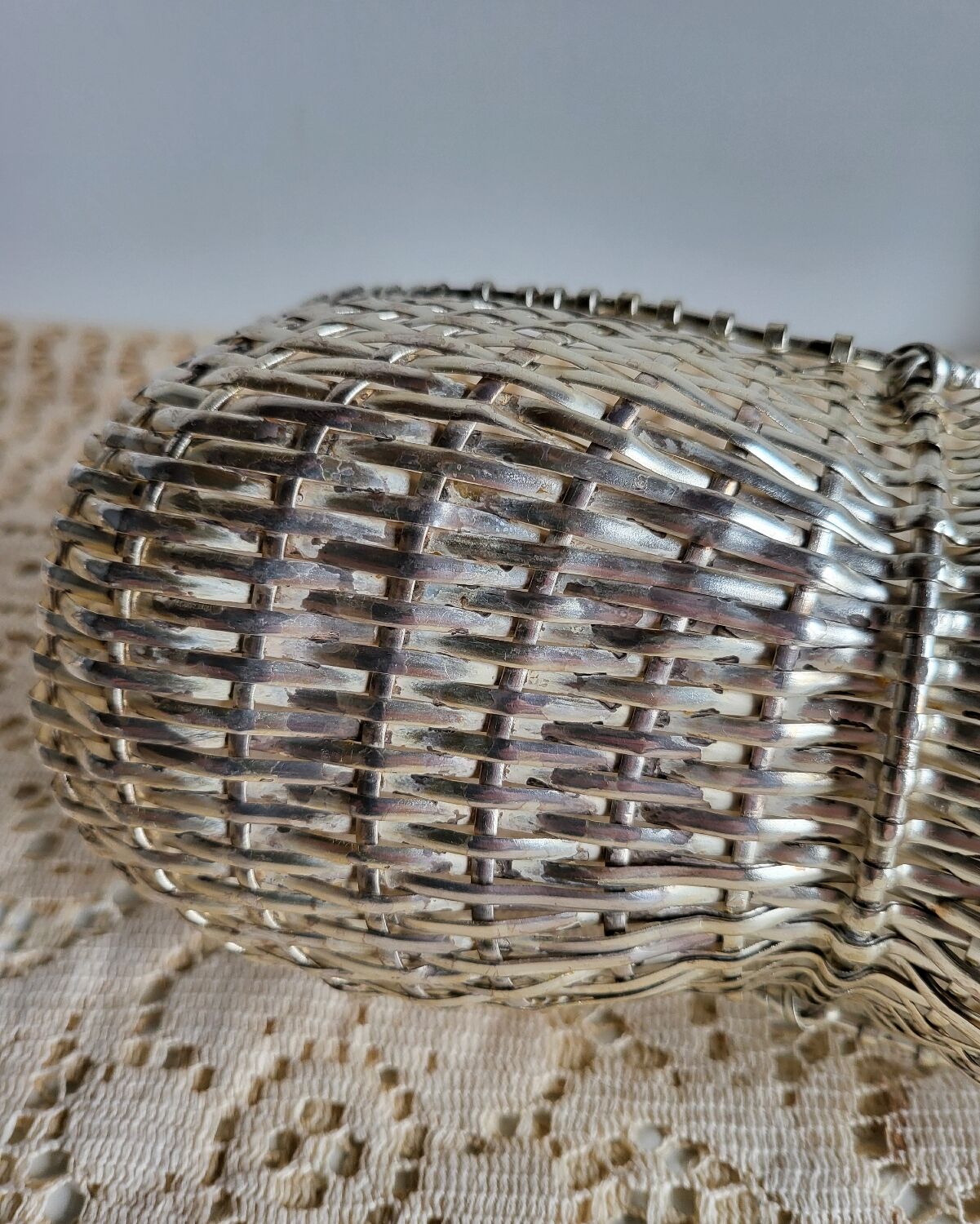 Woven silver-plated metal basket