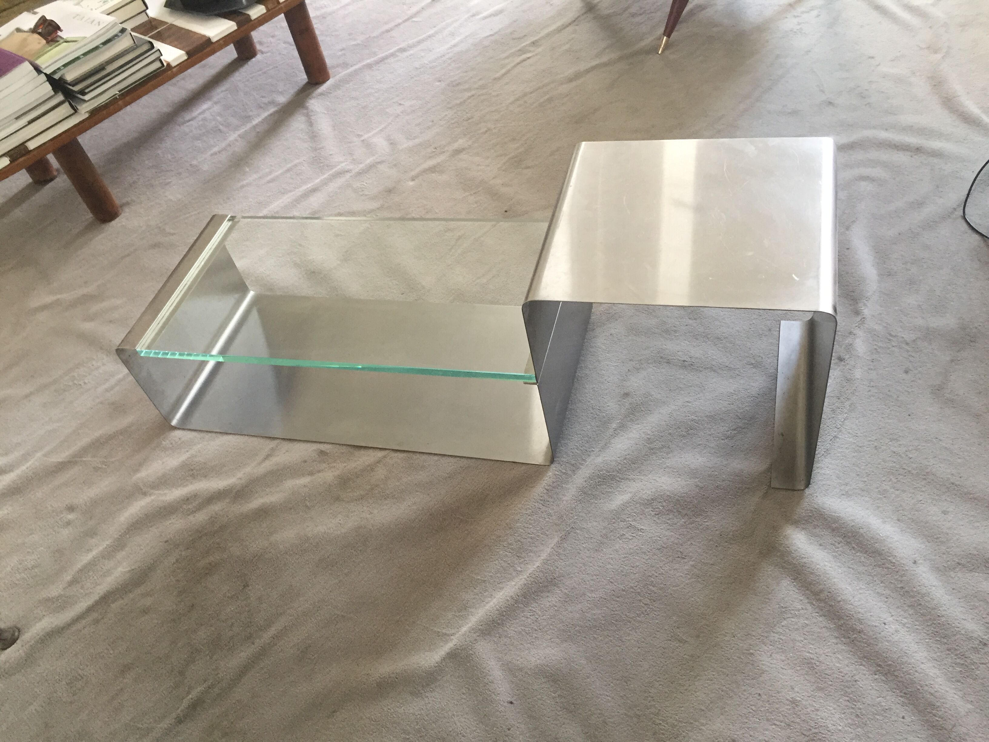 Coffee table in inox and glass 70s