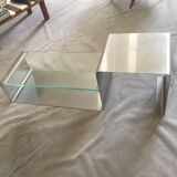 Coffee table in inox and glass 70s