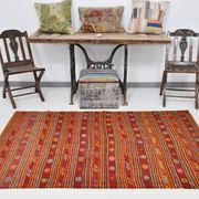 4x7 Red Orange Striped Handmade Wool Kilim Rug