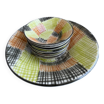 Salad bowl with sarreguemines cups