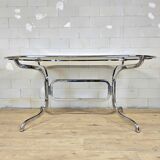 Vintage Gastone Rinaldi chrome & smoked glass dining table + chairs