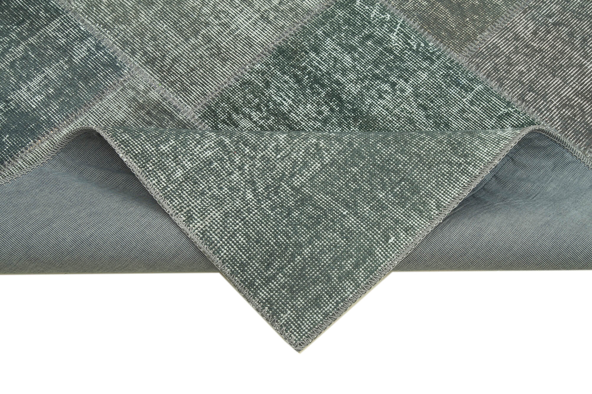 Handwoven oriental overdyed 170 cm x 240 cm grey patchwork carpet