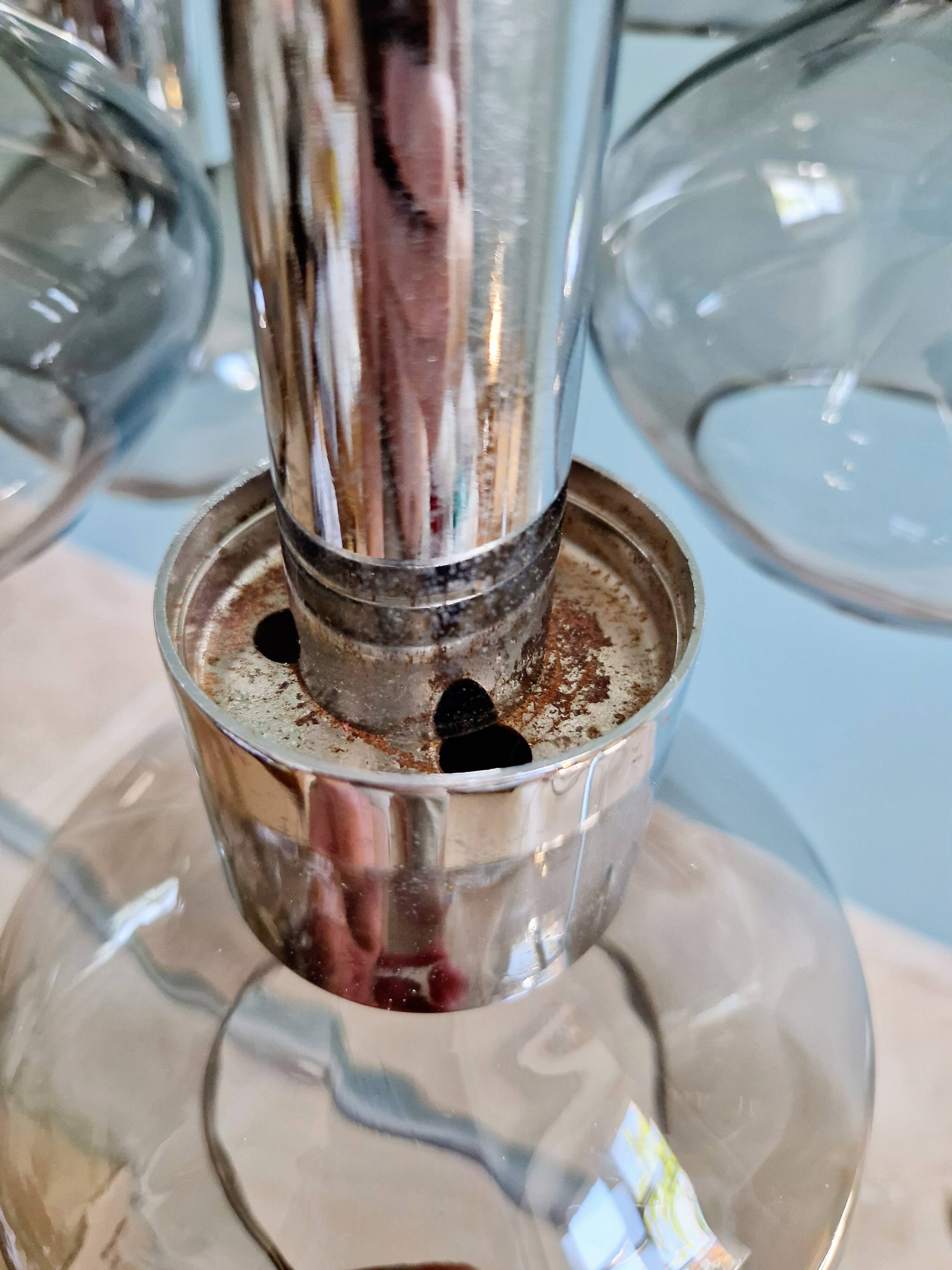 Cascade chandelier in chrome metal and smoked glass, 1970s