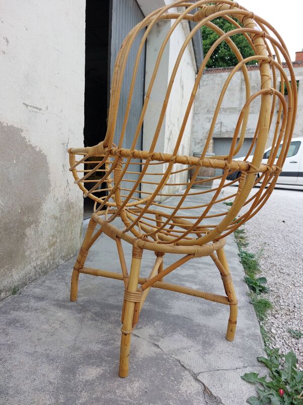 Berceau en rotin vintage 1950