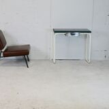 Tubular steel console, black glass tray, circa 1950