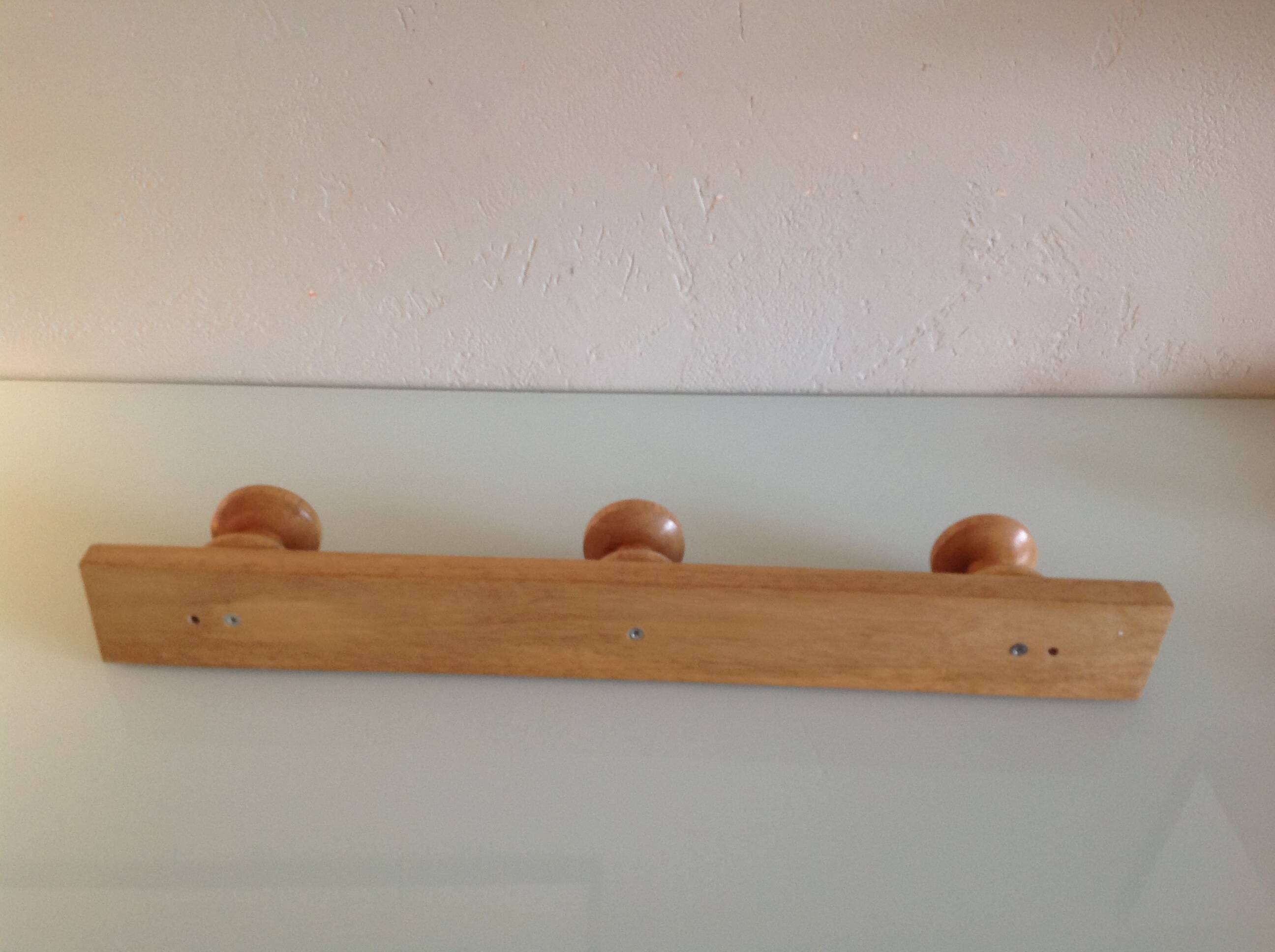Three-headed varnished wooden coat rack, Scandinavian style / vintage 60s-70s