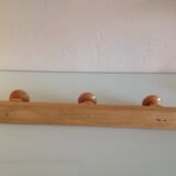 Three-headed varnished wooden coat rack, Scandinavian style / vintage 60s-70s