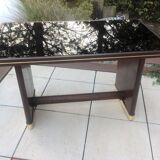 Coffee table with black glass top / 40s-50s