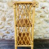 Wall shelf blond wood, bamboo, vintage rattan