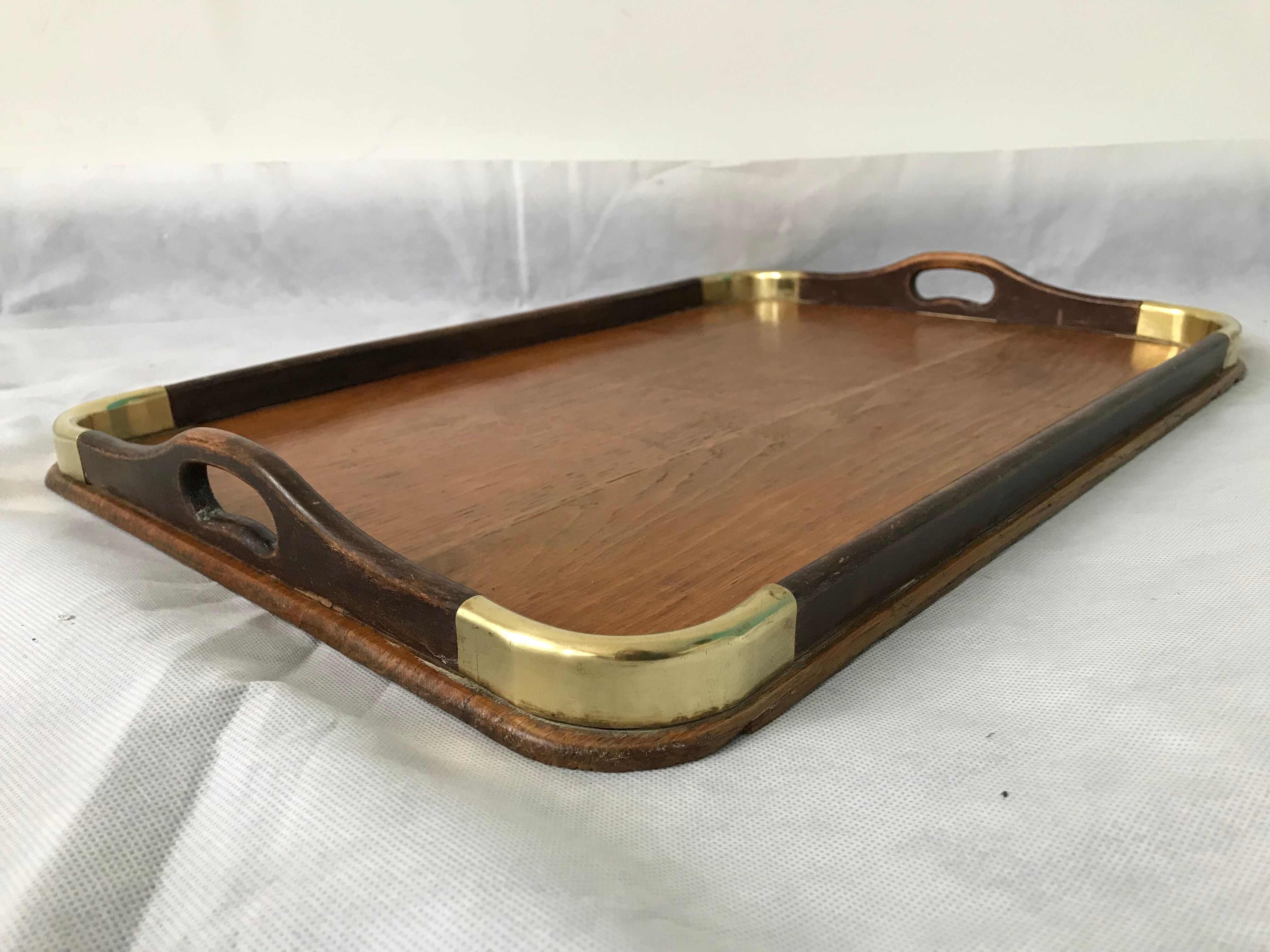 Oak and brass tray