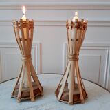 Lot of two rattan/bamboo candlesticks