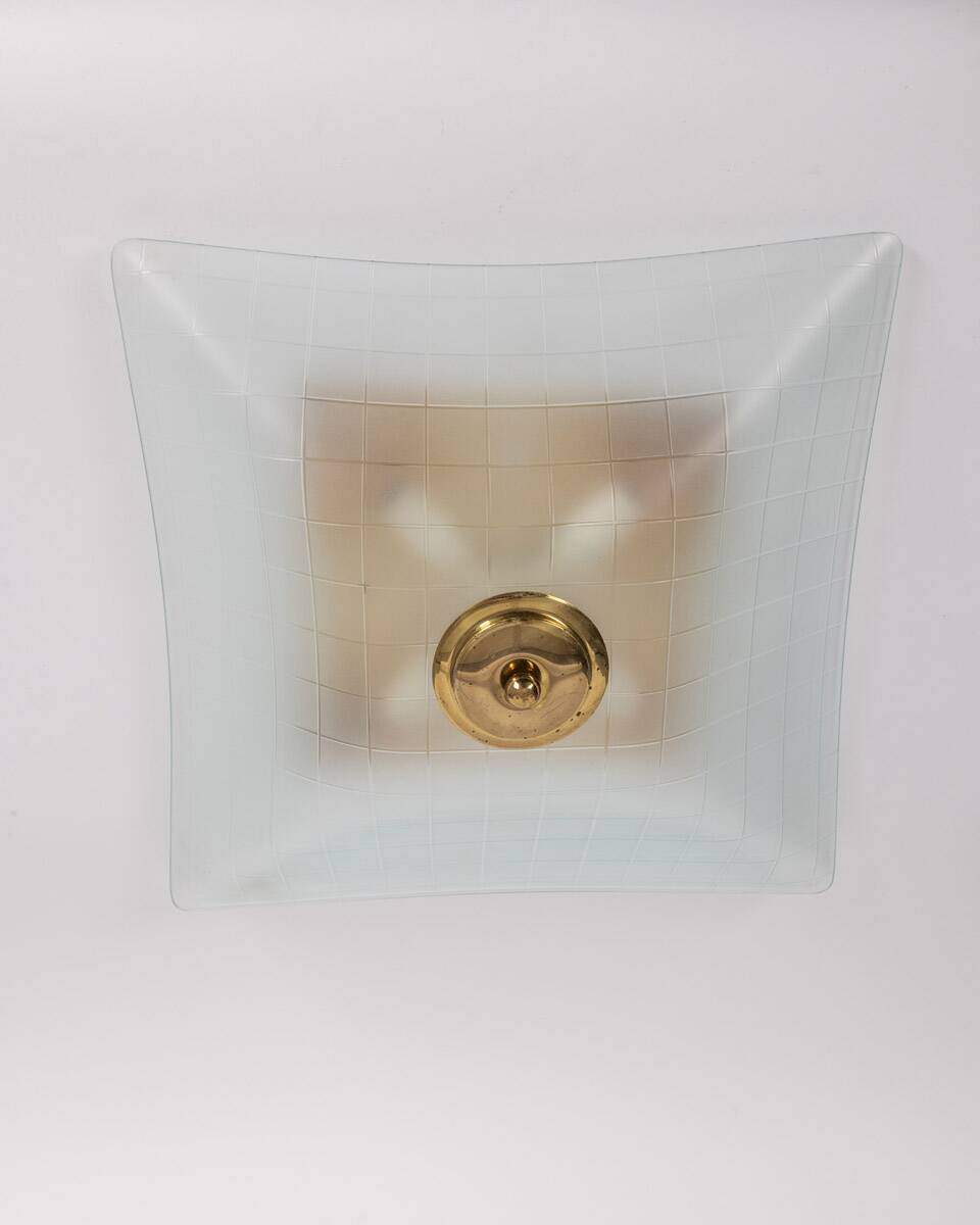 Plafonnier vintage années 60 en verre décoré design italien