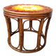 Table tabouret en rotin et verre vintage
