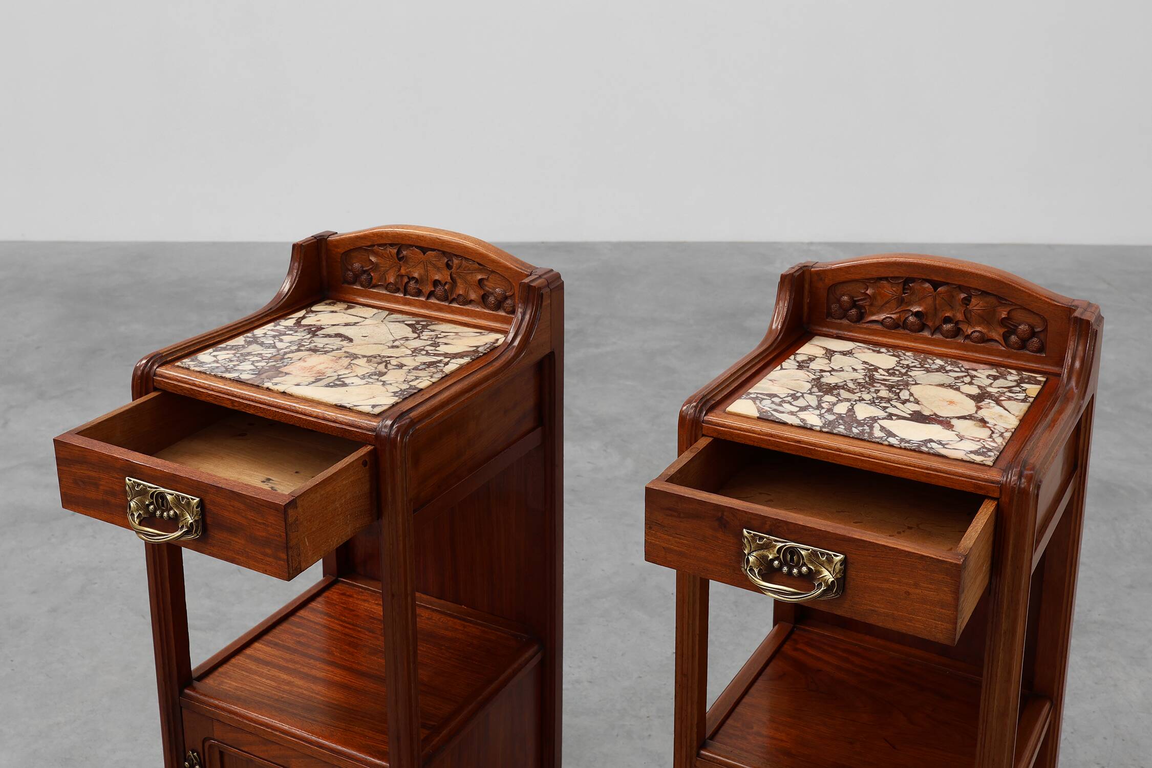 Pair Art Nouveau Nightstands with marble top by Paul Alexandre Dumas, Franc