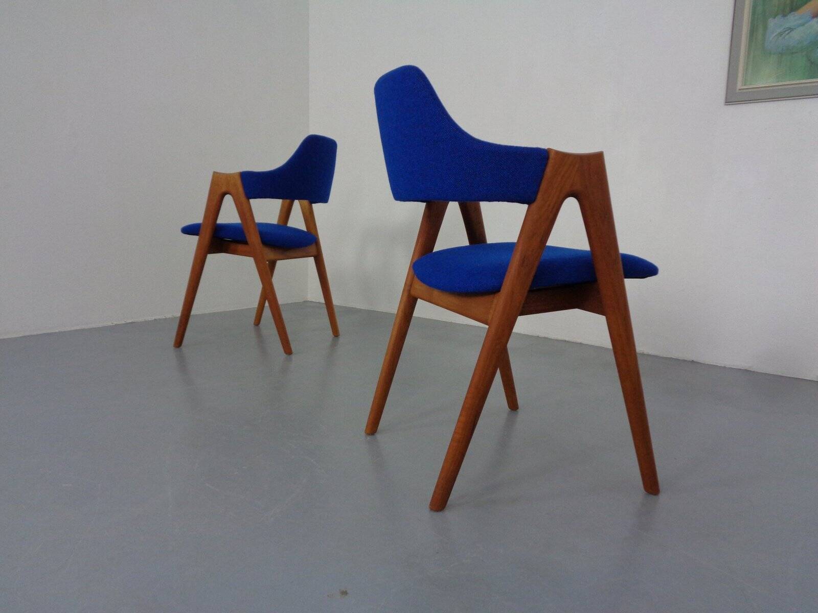 Set of Compass Chairs in Teak and Kvadrat Hallingdal 65 by Kai Kristiansen for Schou Andersen, 1960s