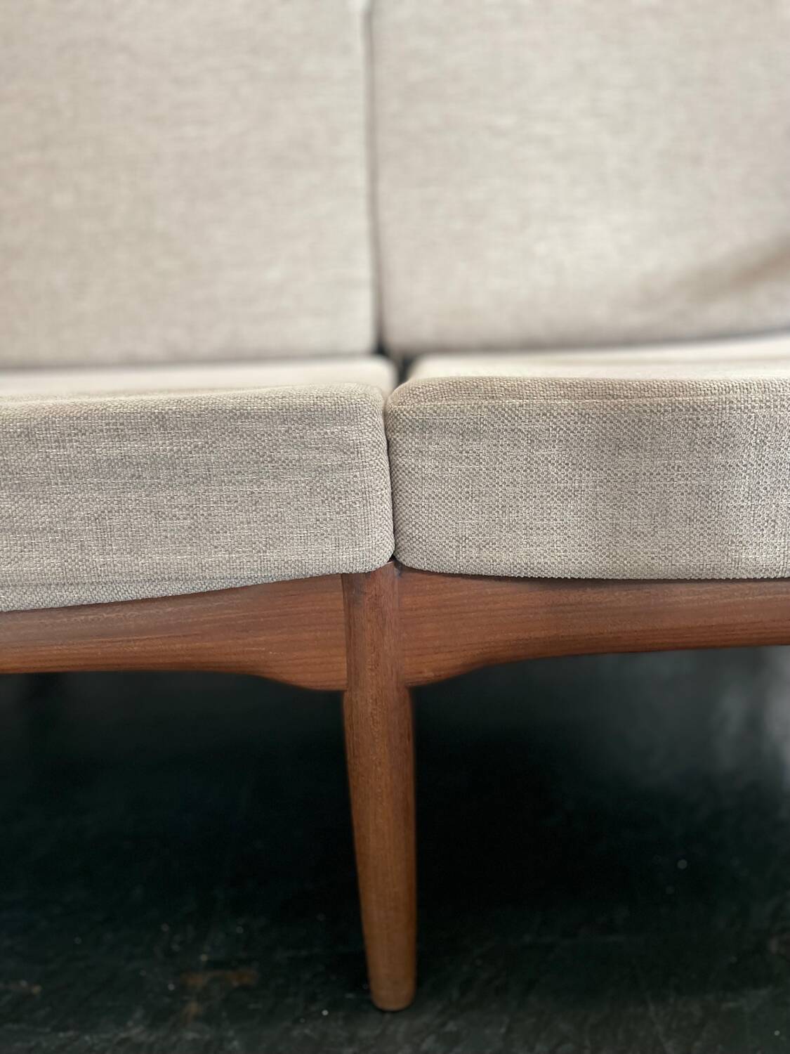 Vintage Scandinavian teak lounge — 3-seater sofa and two armchairs.