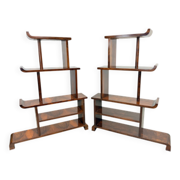 Pair of rare stepped shelves / room dividers in antique Art Deco style.