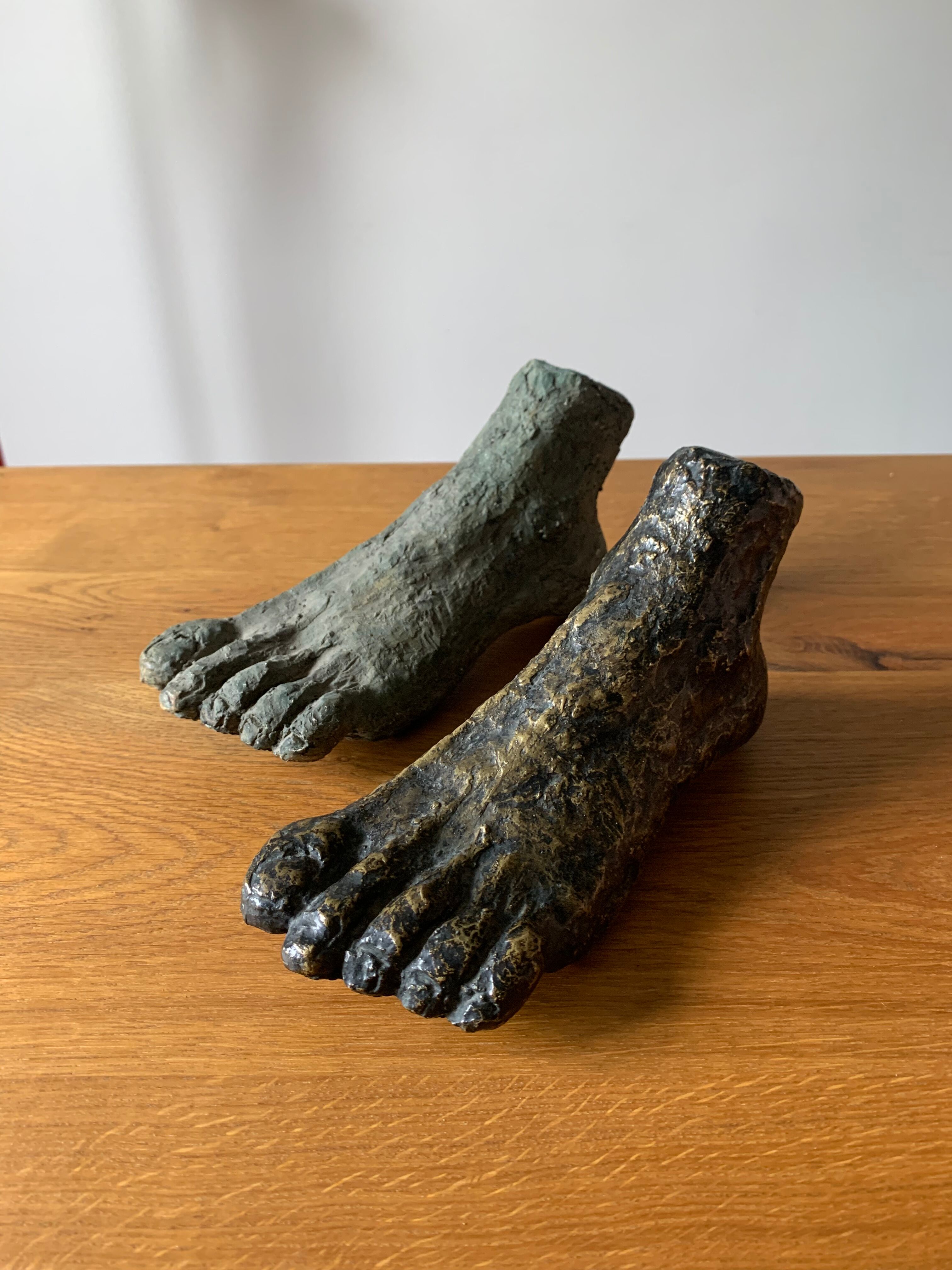 Bronze foot signed S. Gronnier and its plaster print
