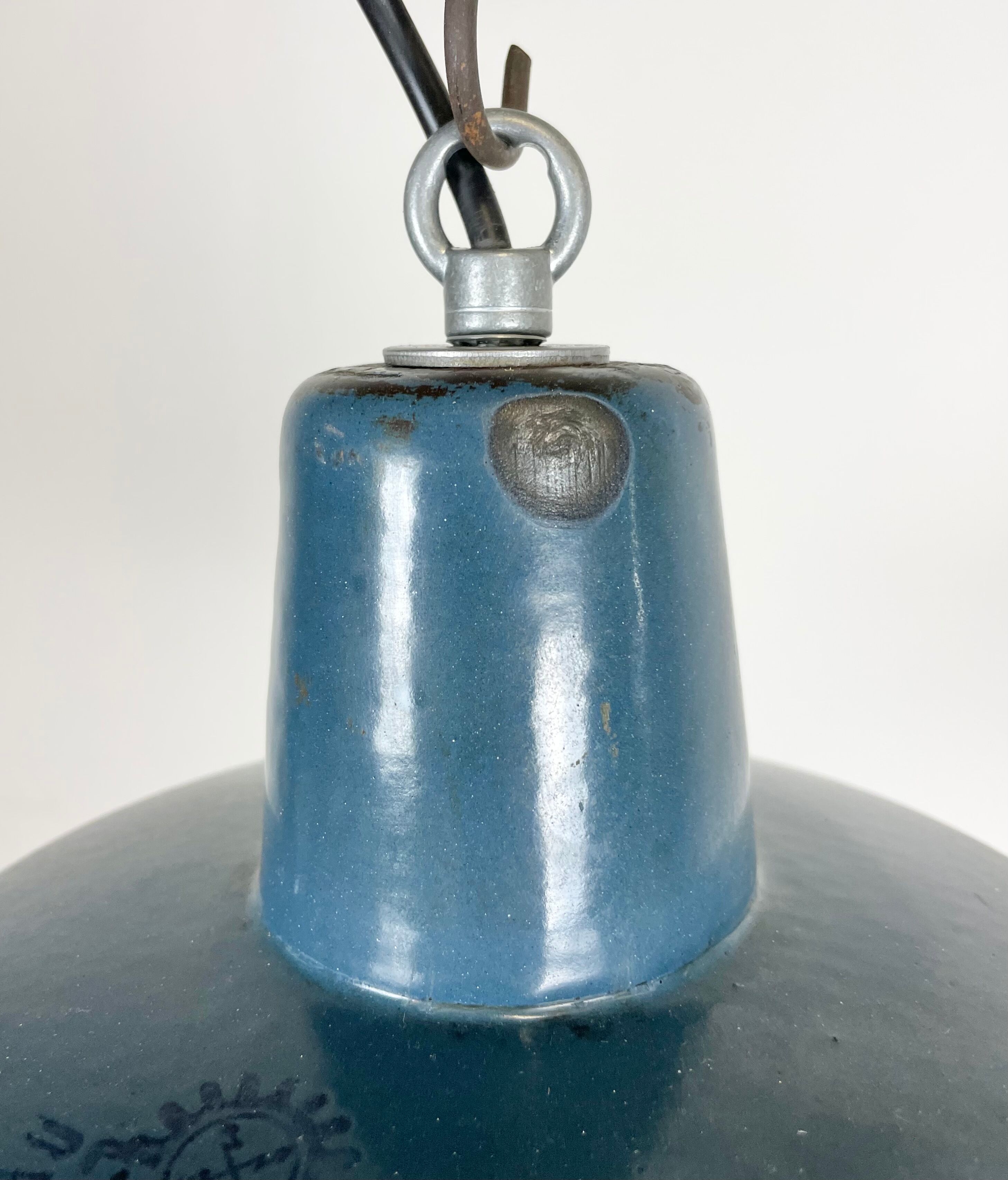 Industrial blue enamel pendant lamp, 1960s