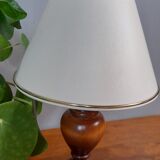 Small table lamp foot turned wood, unbleached lampshade - vintage